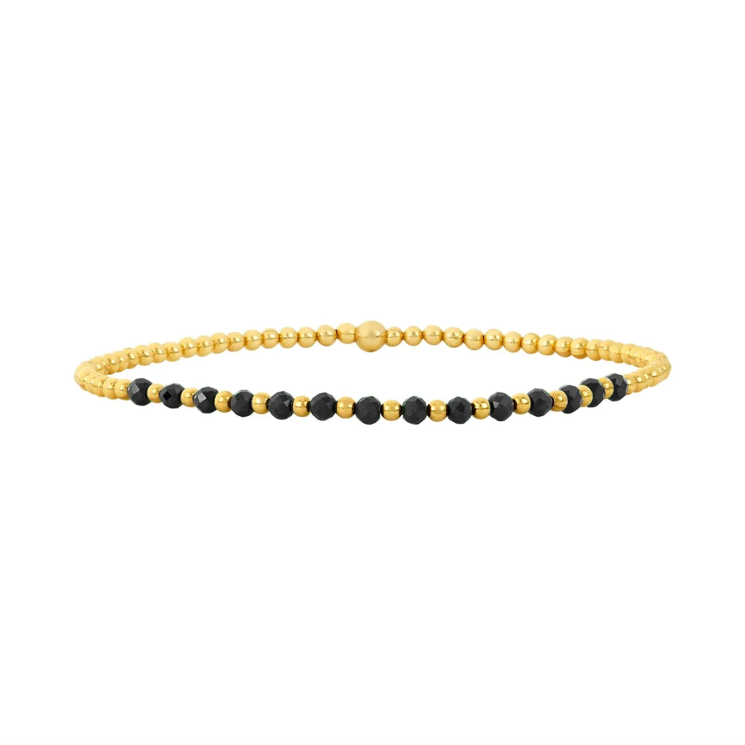 14K Gold Filled 2mm 6.50" Stretch Black Onyx Bracelet