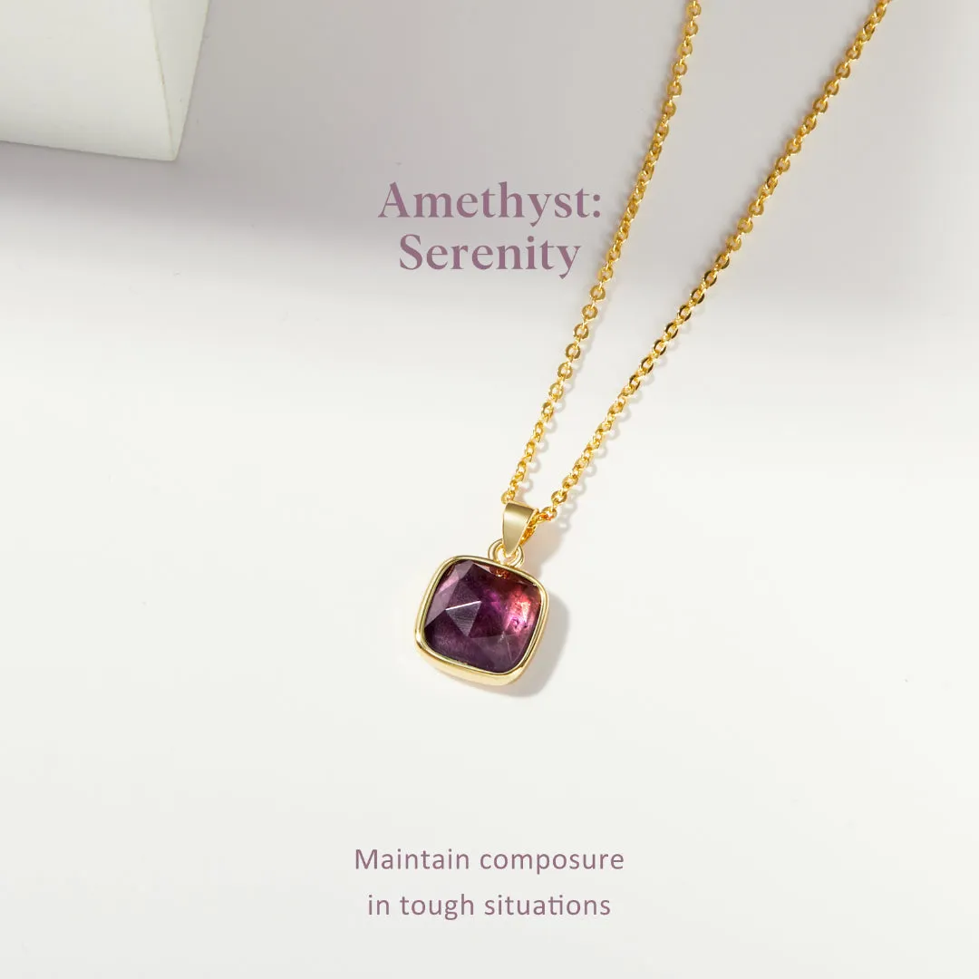 14K Gold Healing Crystal Necklace Natural Energy Stone Pendant Necklace - Amethyst