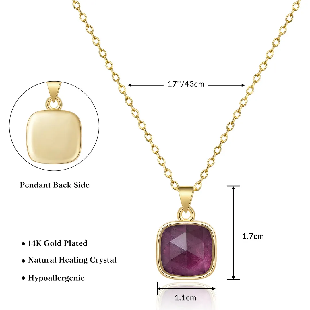 14K Gold Healing Crystal Necklace Natural Energy Stone Pendant Necklace - Amethyst