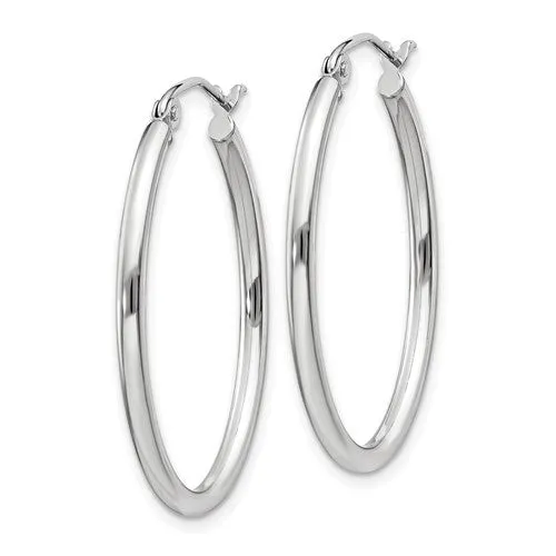 14K W Gold 2mm Oval Hoop Earrings