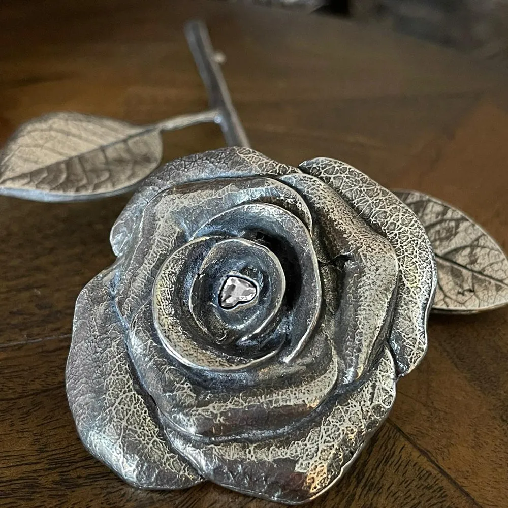 25th 25 Year Silver Wedding Anniversary Everlasting Forever Rose With Swarovski Heart Crystal Keepsake Gift