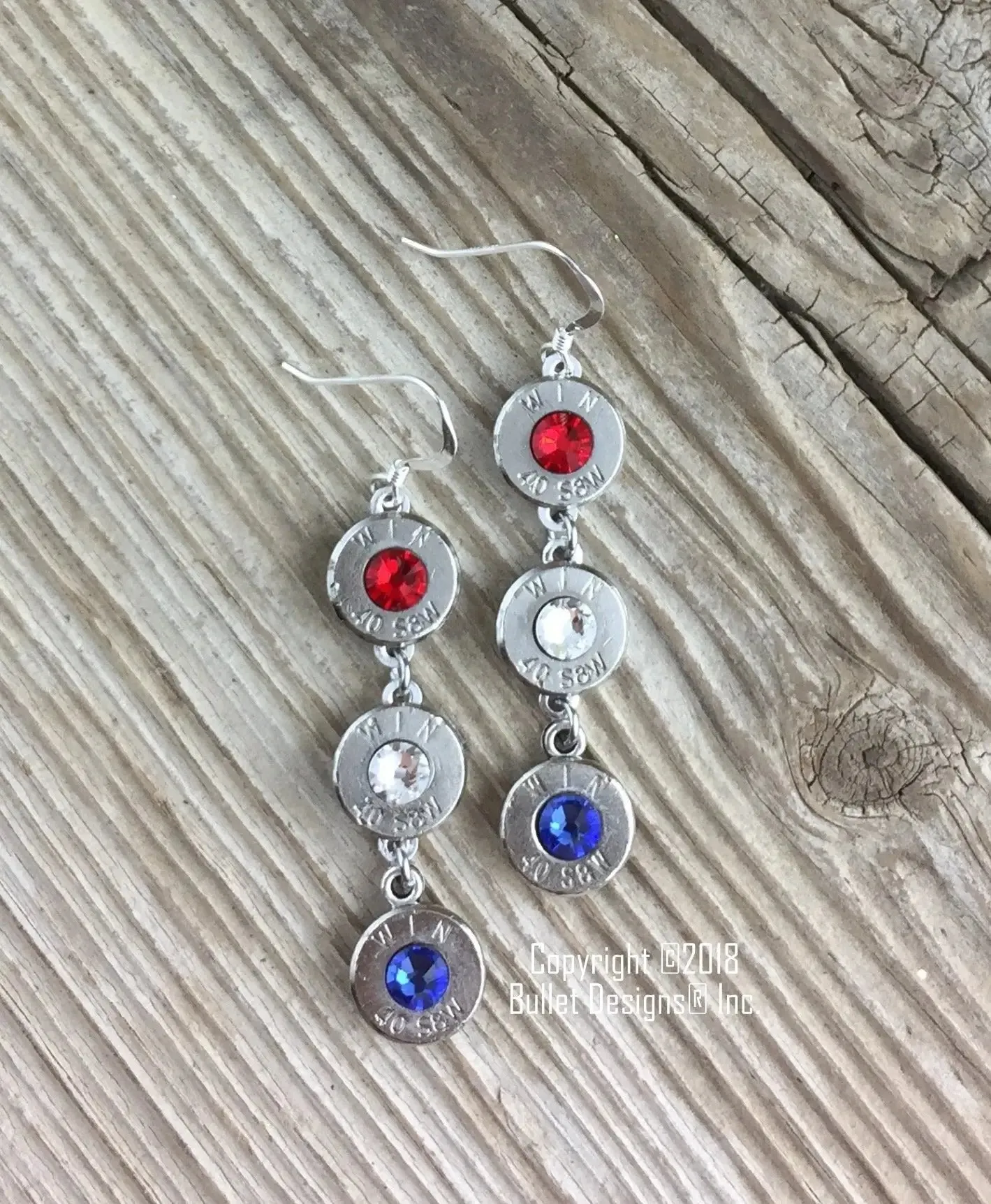 40 Caliber Red, White & Blue USA Bullet Earrings July 4