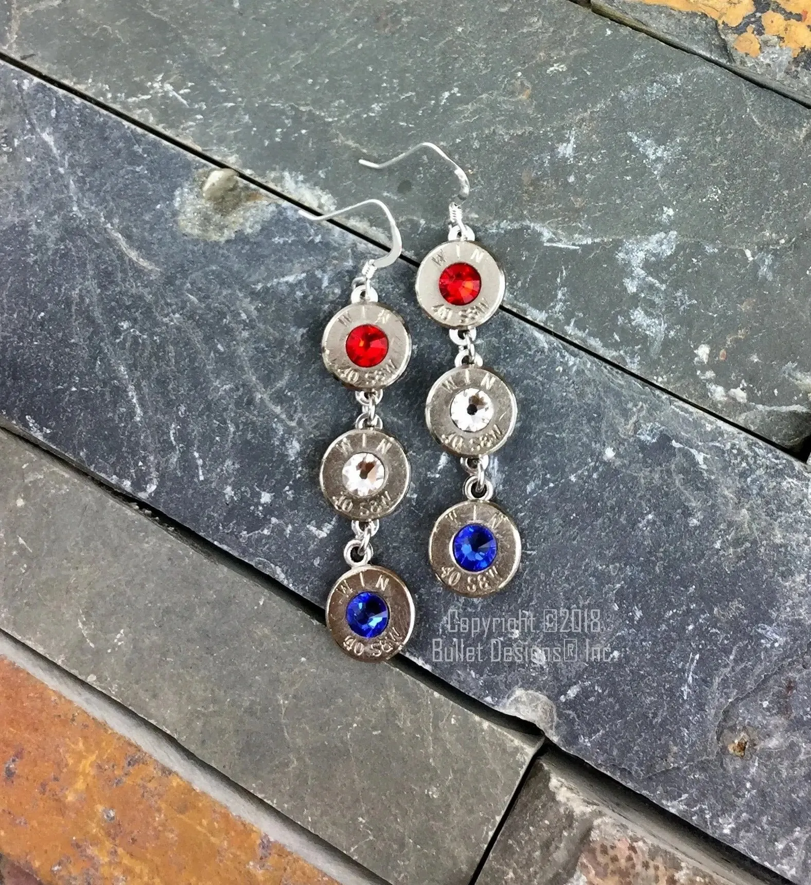 40 Caliber Red, White & Blue USA Bullet Earrings July 4