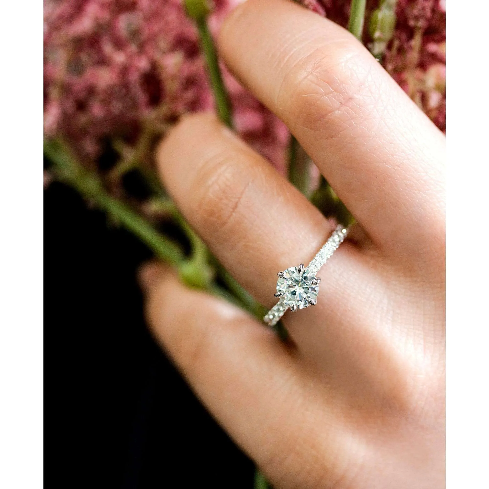 6-Prong Tulip Ring - 1ct Forever One Moissanite & 1/2ct LG Diamonds