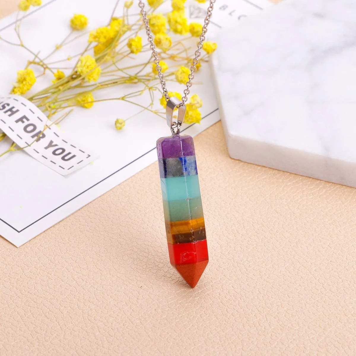 7 Chakra Natural Healing Gemstone Crystal Energy Pendant Necklace