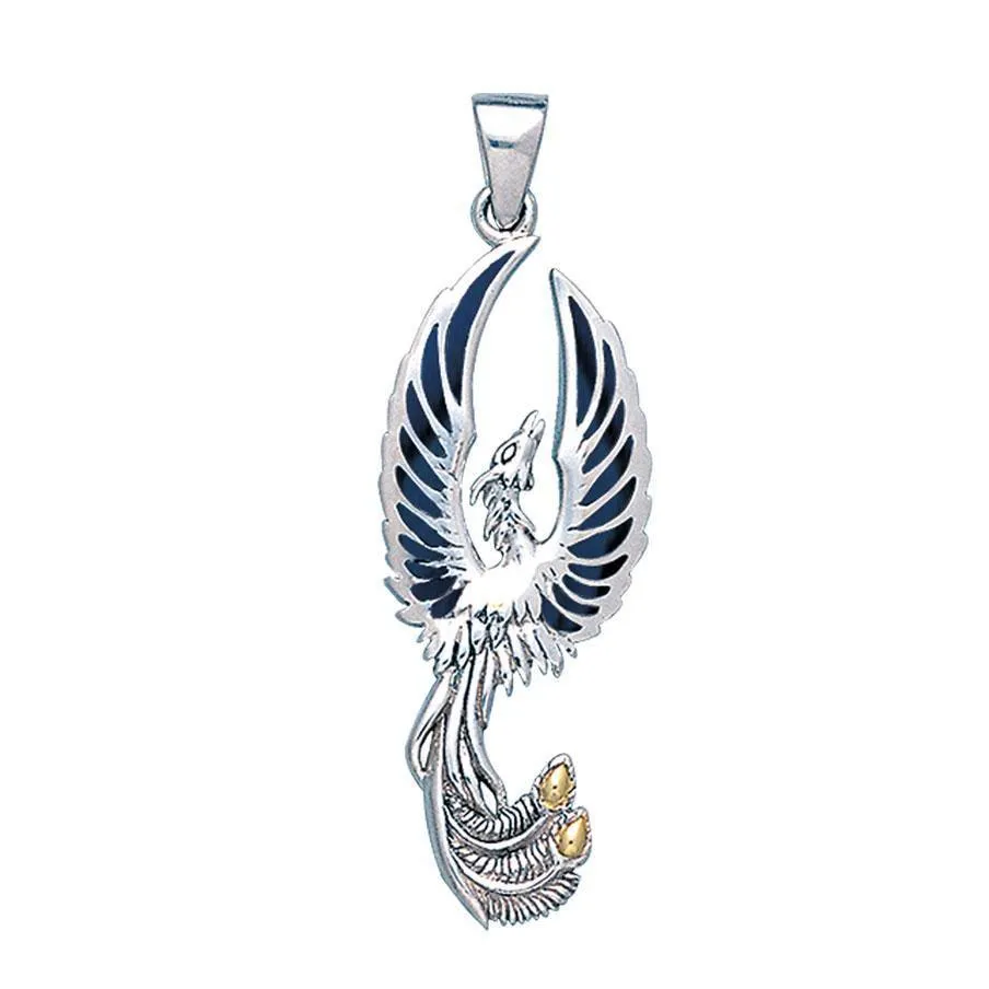 Alighting breakthrough of the Mythical Phoenix Silver and Gold Pendant MPD5680