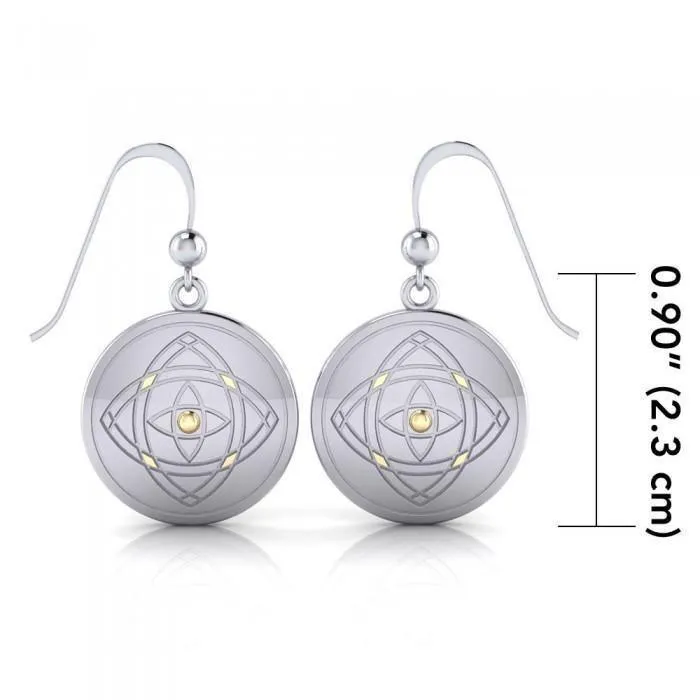 Be Focused, a life philosophy ~ Mandala Sterling Silver with 14K Gold Accent Earrings MER563