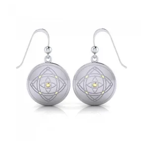 Be Focused, a life philosophy ~ Mandala Sterling Silver with 14K Gold Accent Earrings MER563