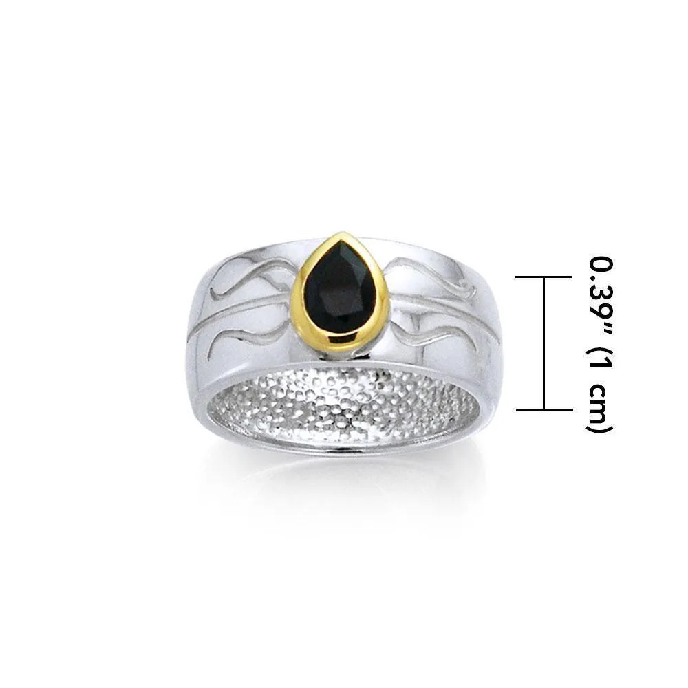 Black Magic Teardrop Solitare Silver & Gold Ring MRI480