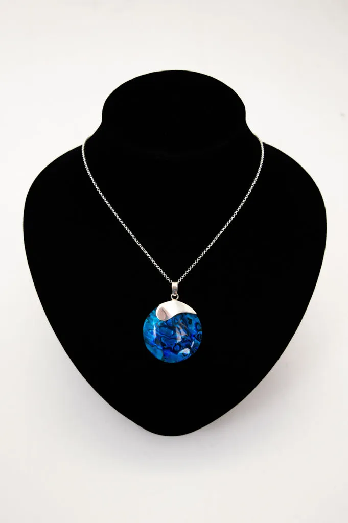 Blue Round Shell Necklace - 003