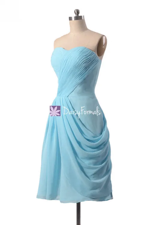 Chic Sky Blue Bridesmaid Dress Knee Length Party Dress Custom Evening Dress(BM810)