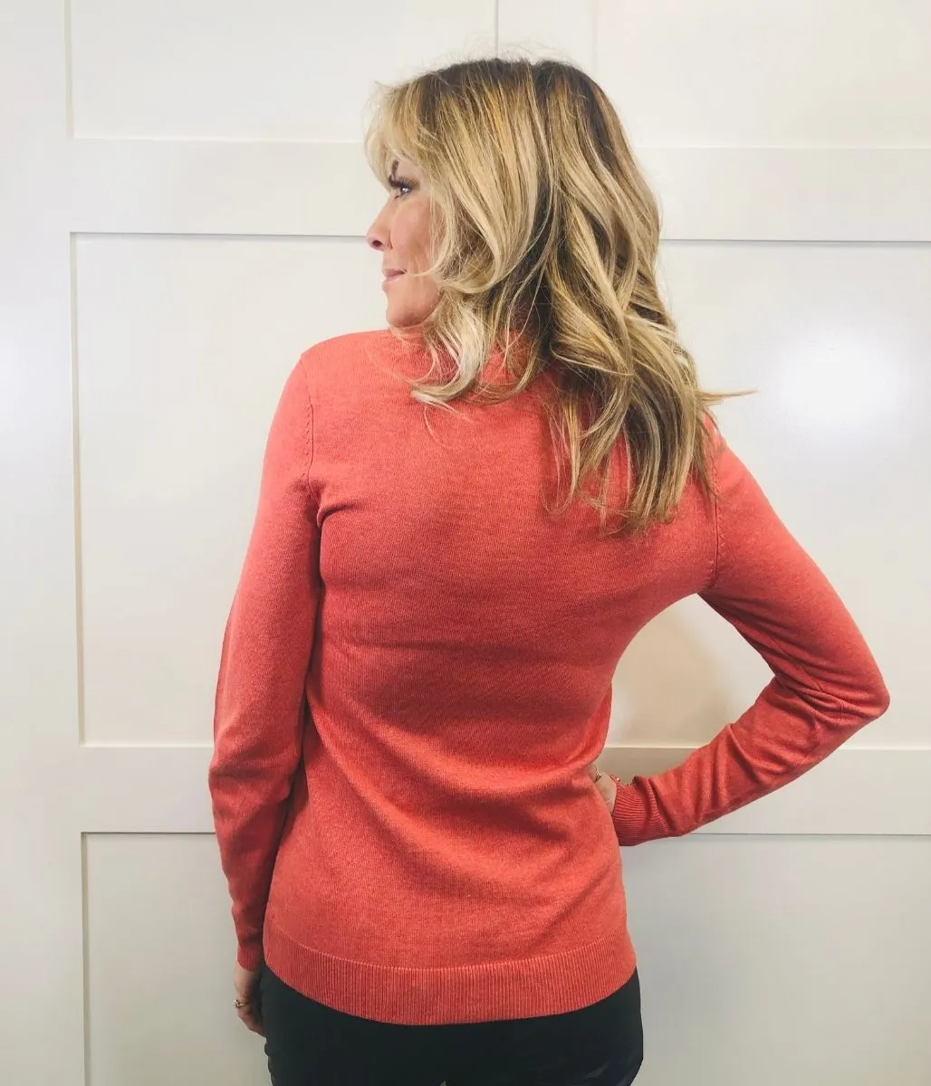 Coral Roll Neck Fine Knit Jumper