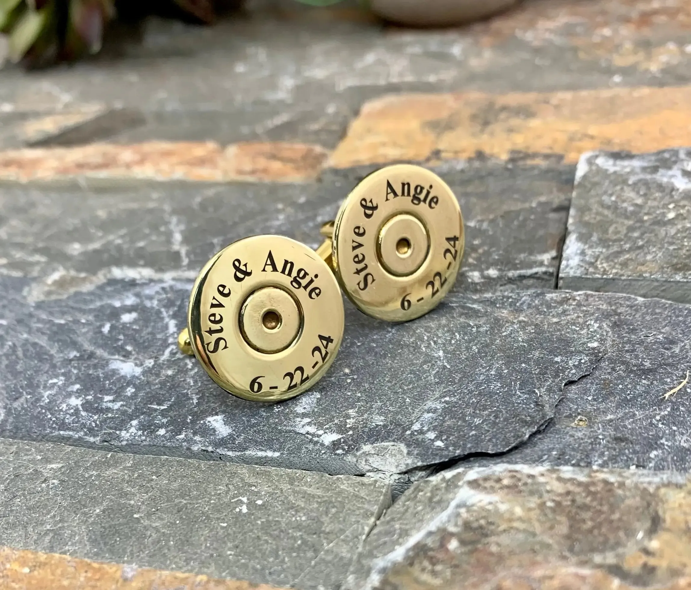 Custom Engraved 50 Caliber Bullet Cufflinks, 50 Caliber Brass Cufflinks, Personalized Cufflinks, Wedding, 50 BMG, 50 Cal, Gold Tone, Recycled, Unique