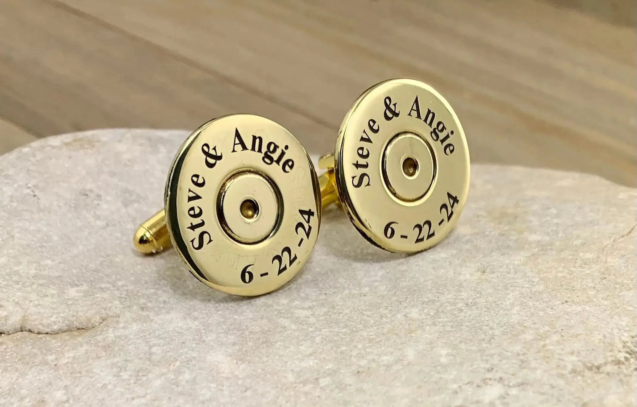 Custom Engraved 50 Caliber Bullet Cufflinks, 50 Caliber Brass Cufflinks, Personalized Cufflinks, Wedding, 50 BMG, 50 Cal, Gold Tone, Recycled, Unique