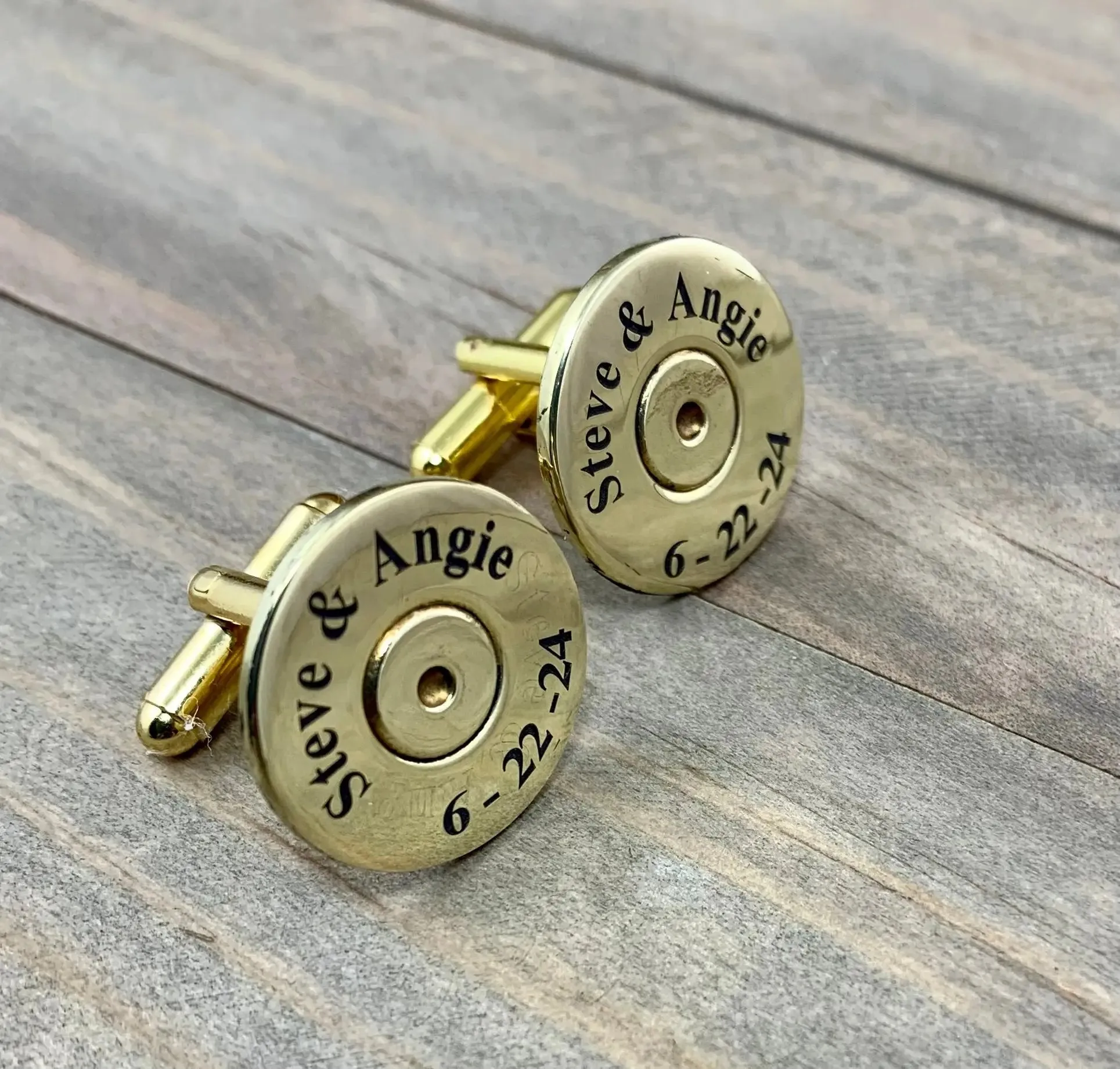 Custom Engraved 50 Caliber Bullet Cufflinks, 50 Caliber Brass Cufflinks, Personalized Cufflinks, Wedding, 50 BMG, 50 Cal, Gold Tone, Recycled, Unique