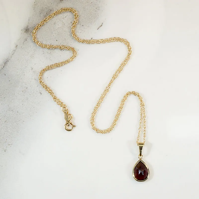 Decadent Antique Rose Cut Garnet in Gold Bezel Pendant