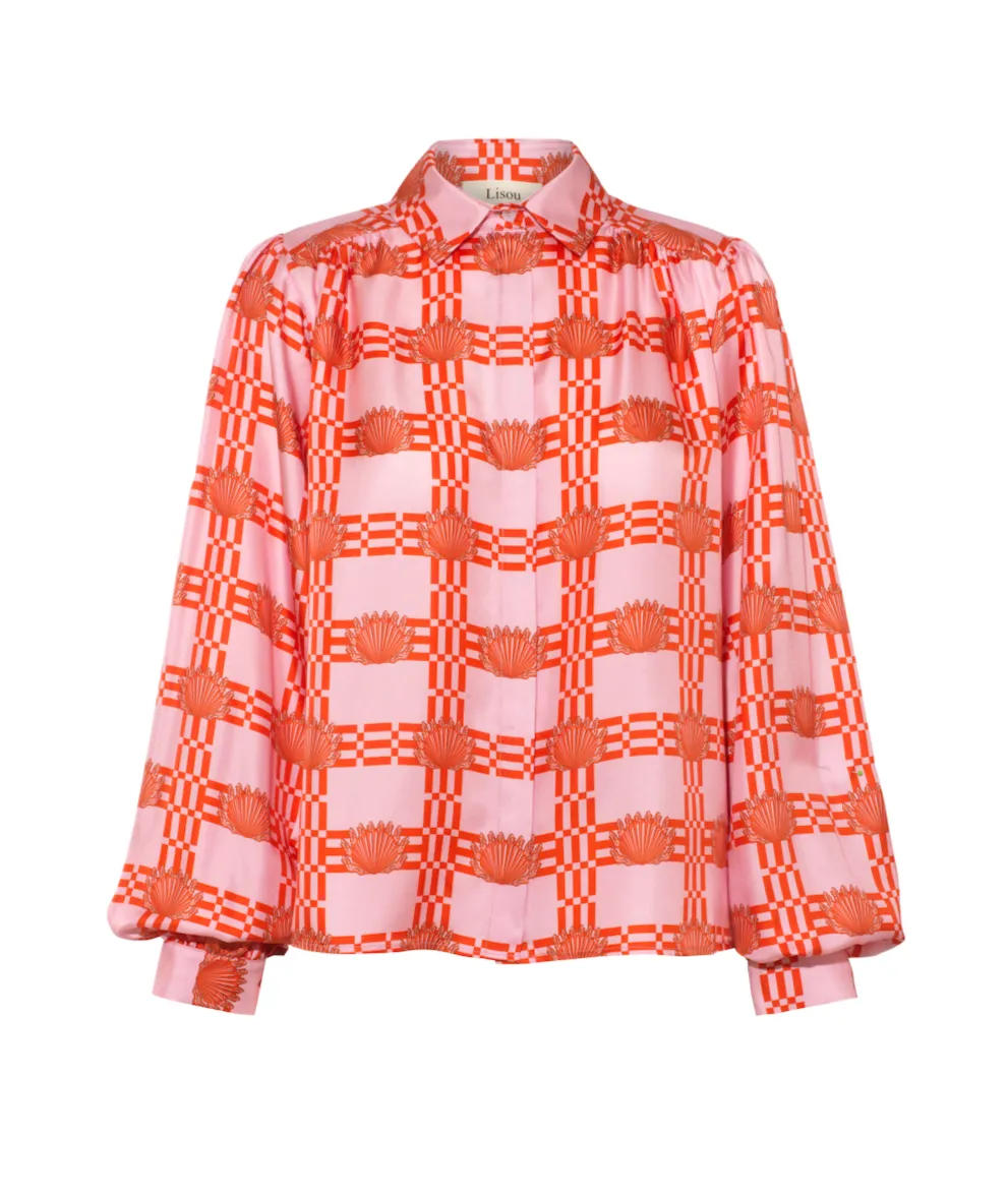 Eliza Pink Shell Print Silk Twill Shirt