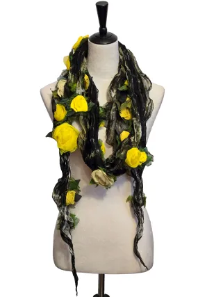 Flower Scarf w/ Ghost Print - Black & Yellow