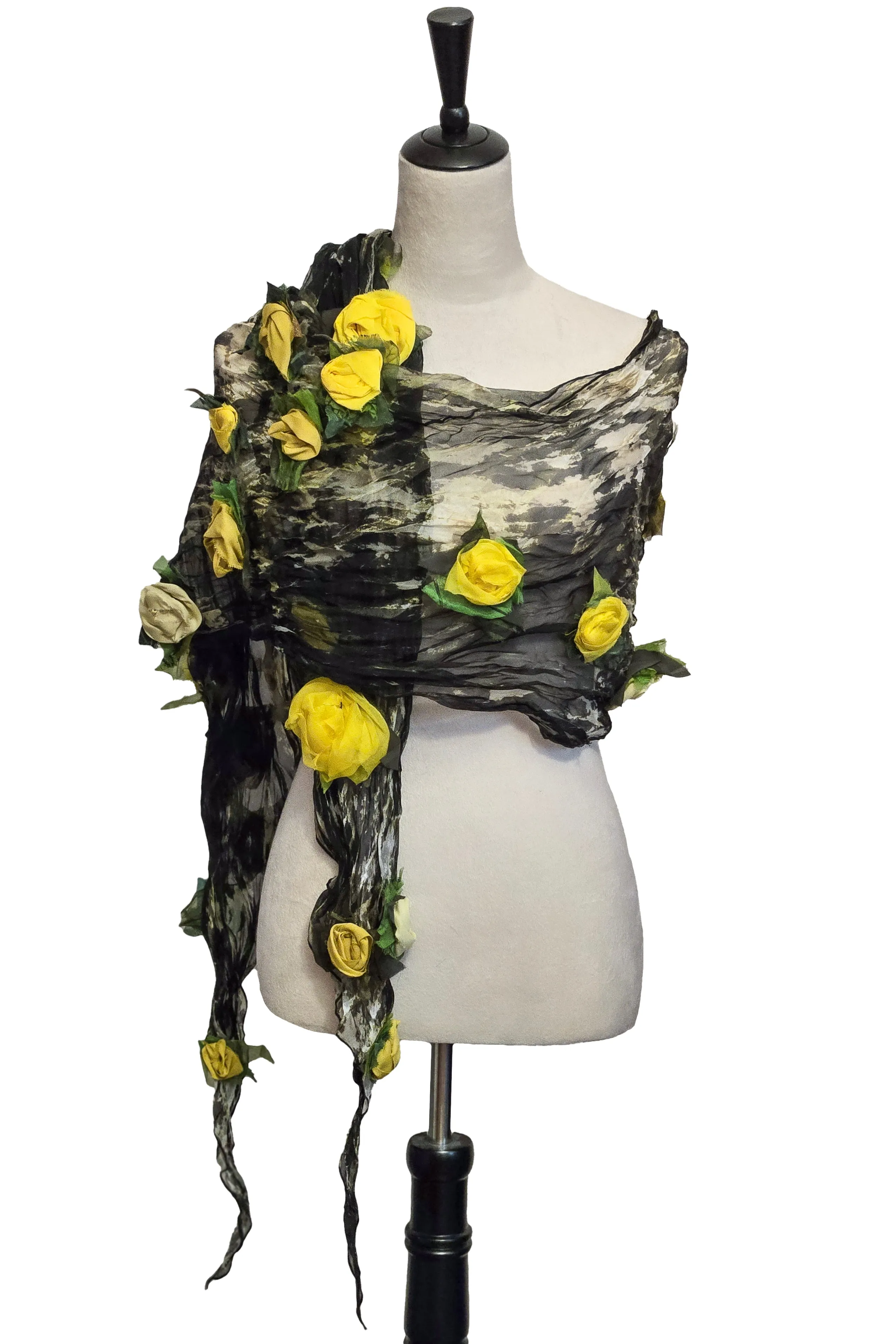 Flower Scarf w/ Ghost Print - Black & Yellow