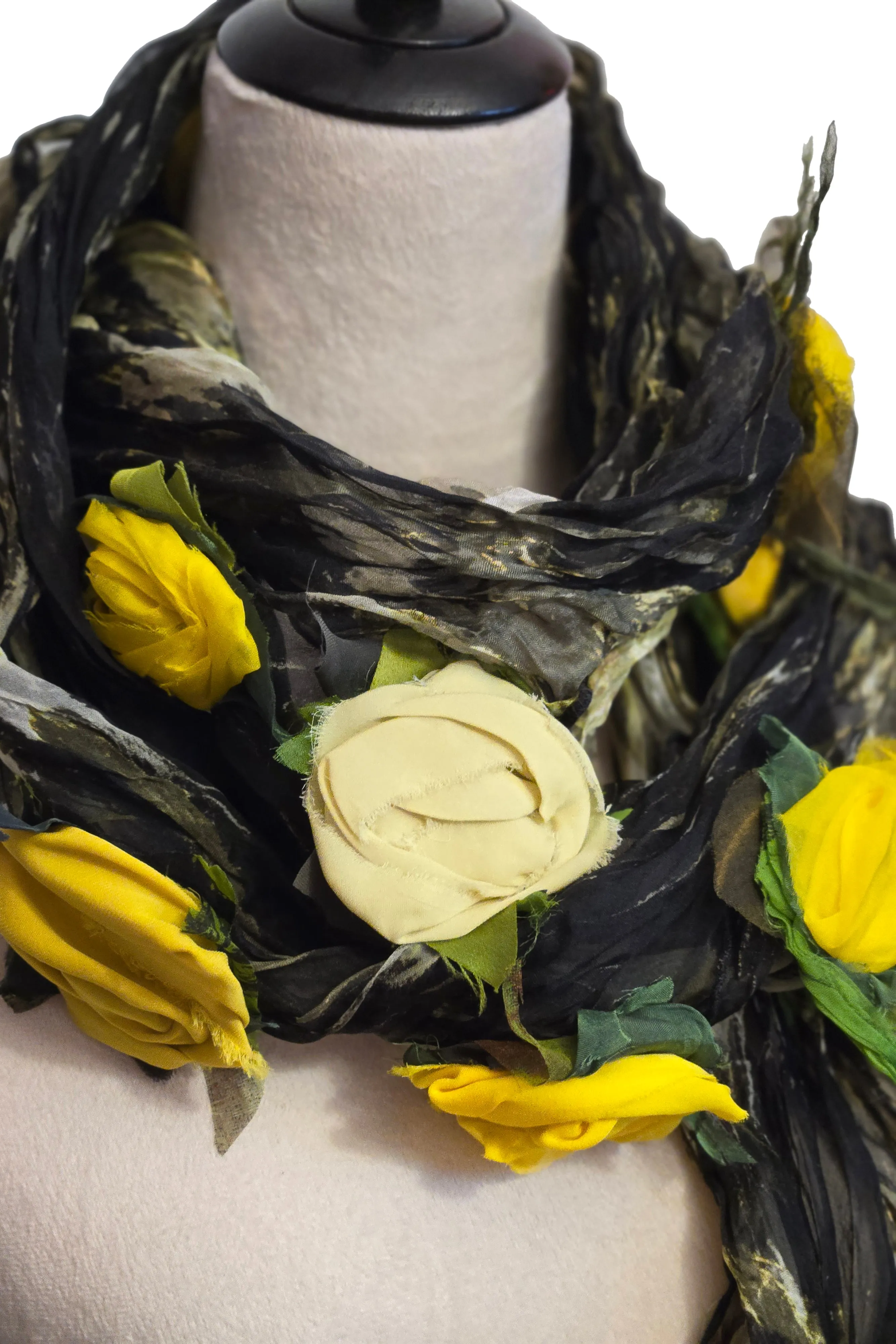 Flower Scarf w/ Ghost Print - Black & Yellow