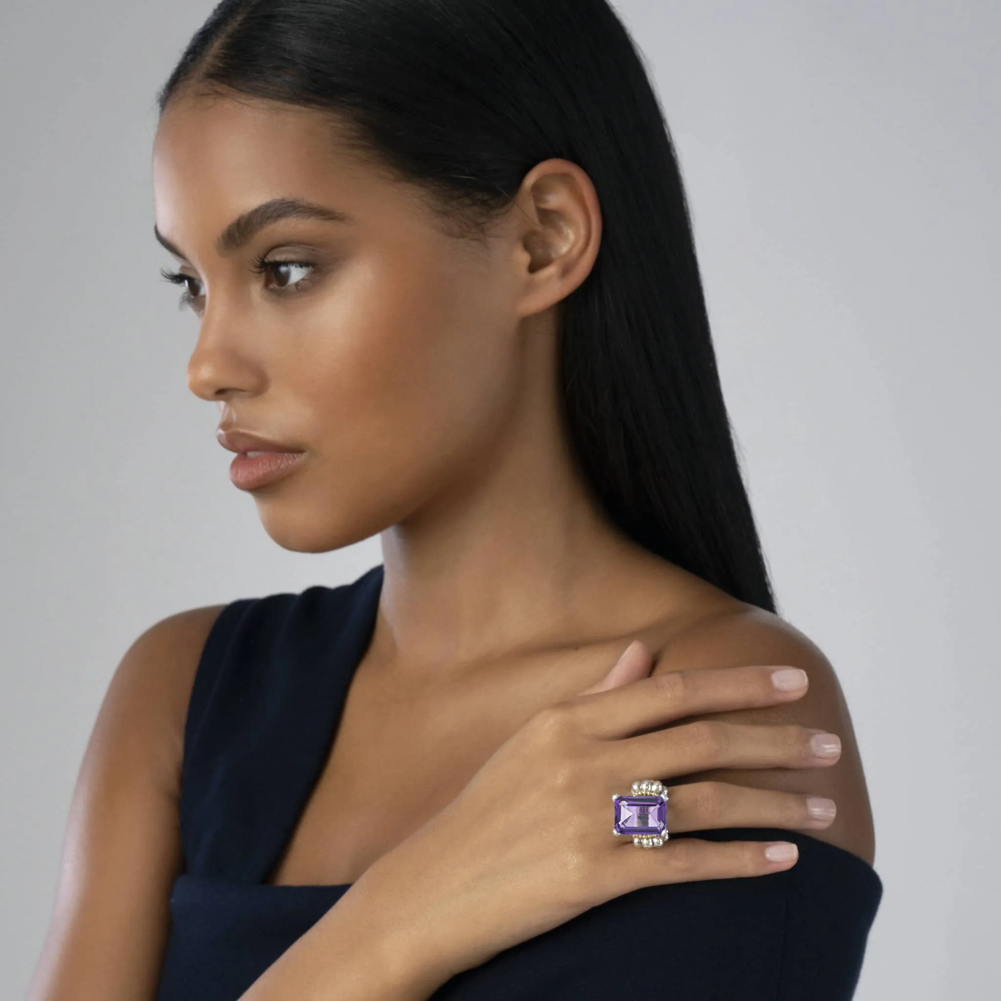 Glacier Large Emerald-Cut Amethyst Ring