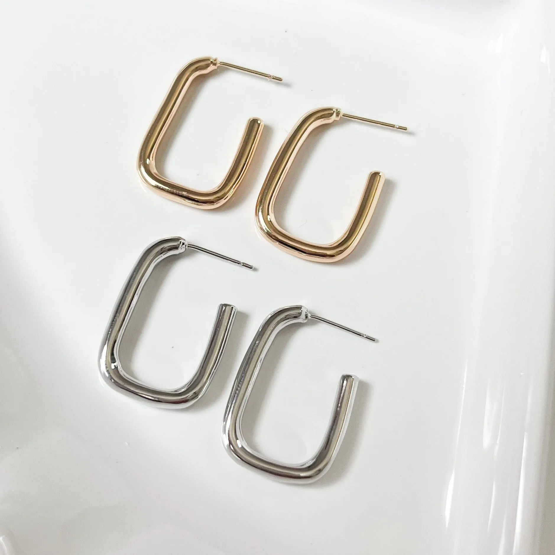 Gold Rectangle Hoop Earrings