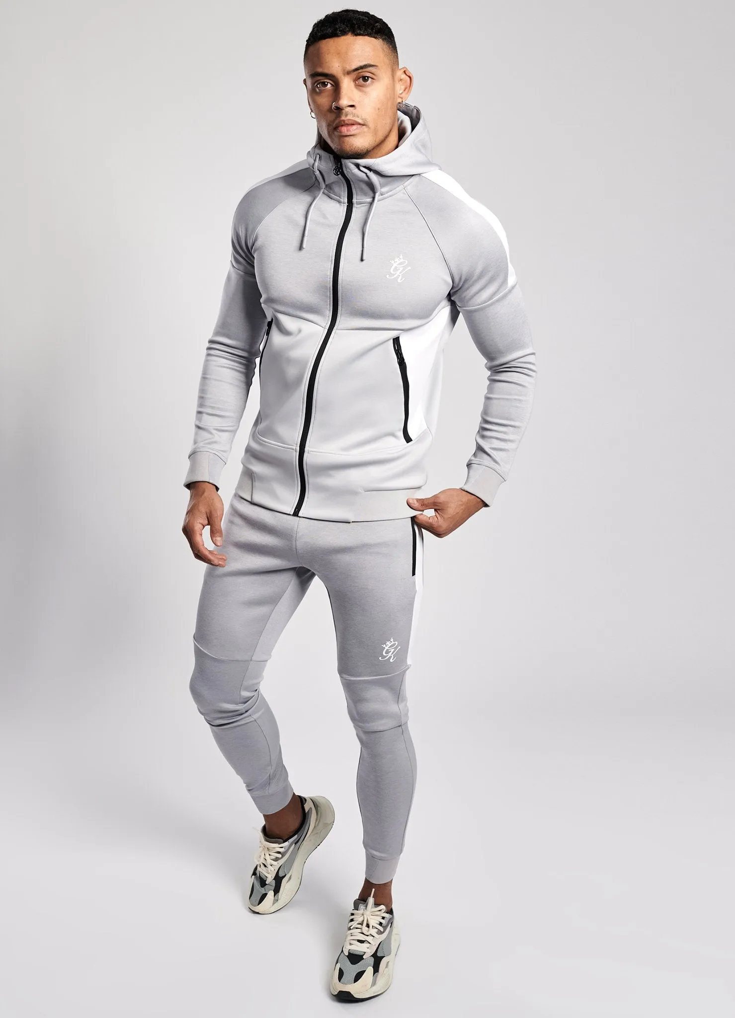 Gym King Chiba Poly Tracksuit Bottoms - Grey Marl/White