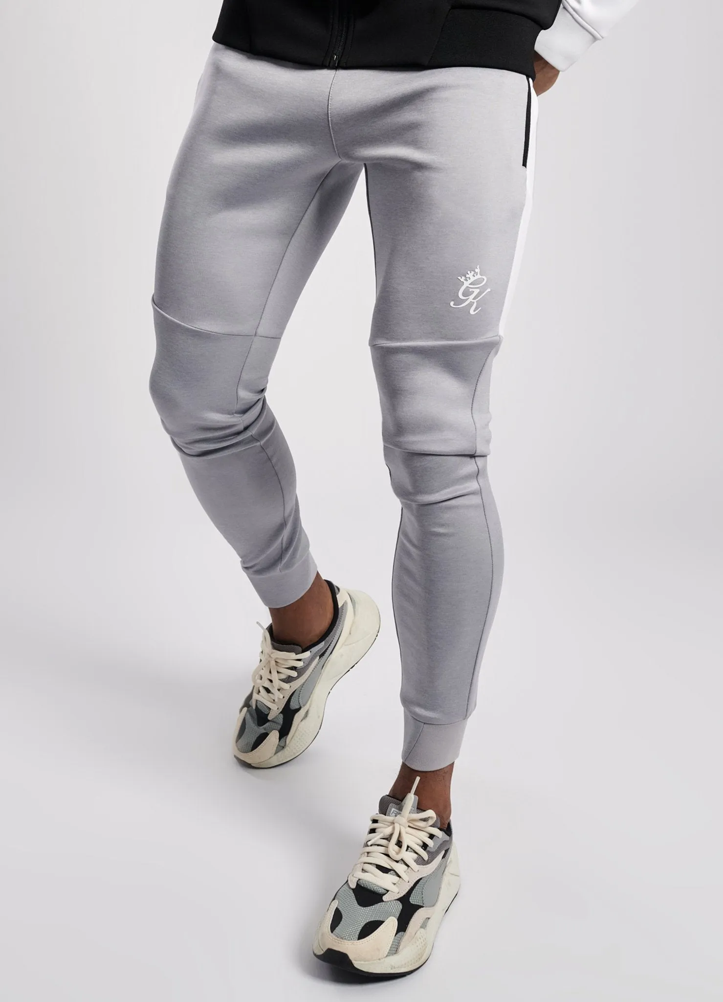 Gym King Chiba Poly Tracksuit Bottoms - Grey Marl/White