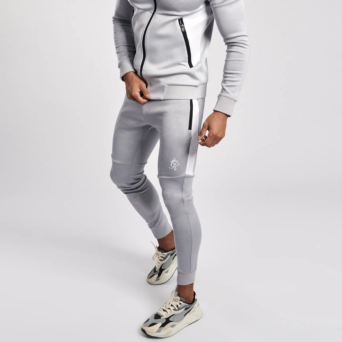 Gym King Chiba Poly Tracksuit Bottoms - Grey Marl/White