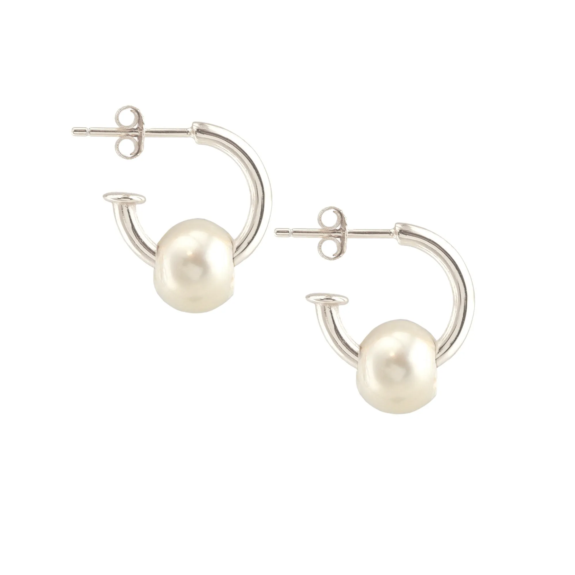 Huggie Hoop Earrings with Pearl