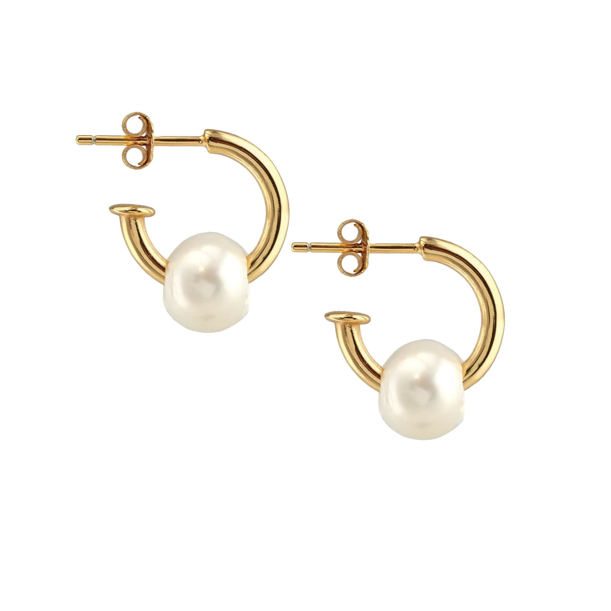 Huggie Hoop Earrings with Pearl