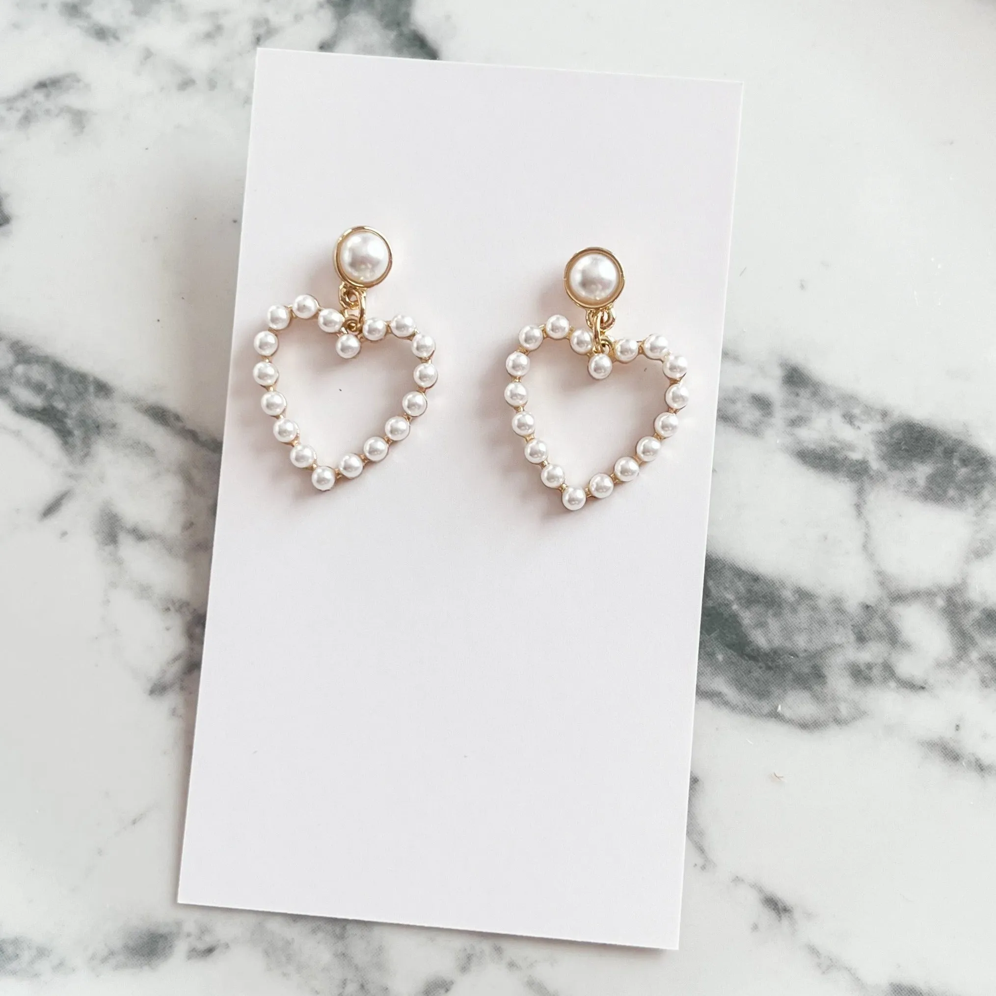 Lovely Heart Pearl Drop Earrings