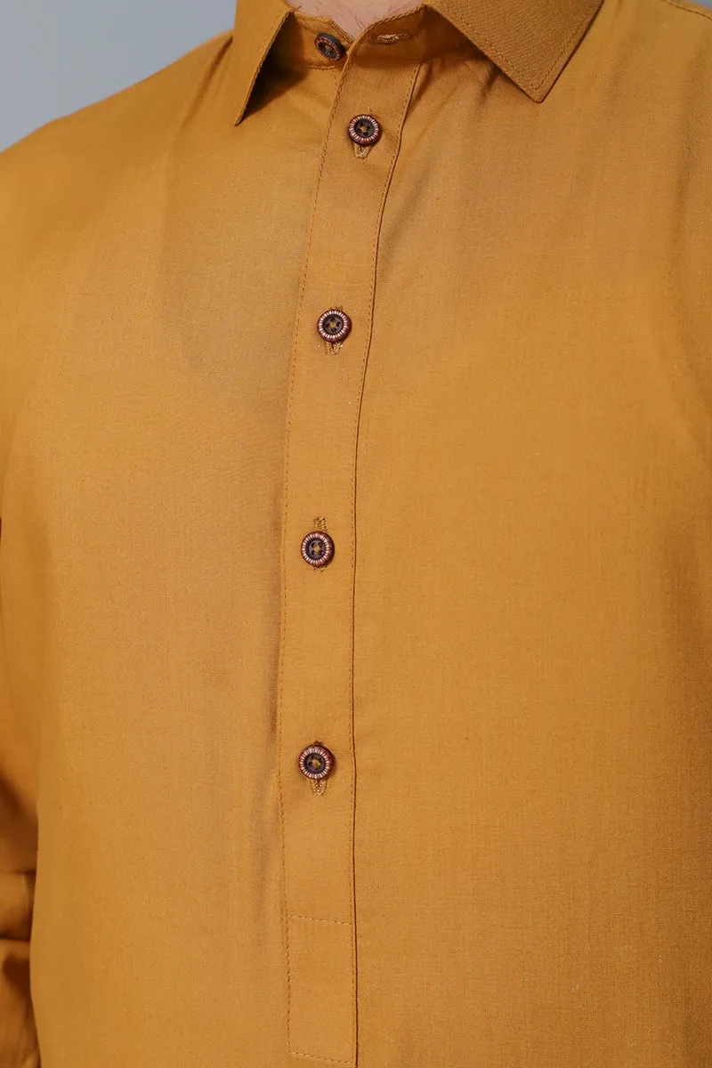 Men premium wash n wear Kameez Shalwar Mustard