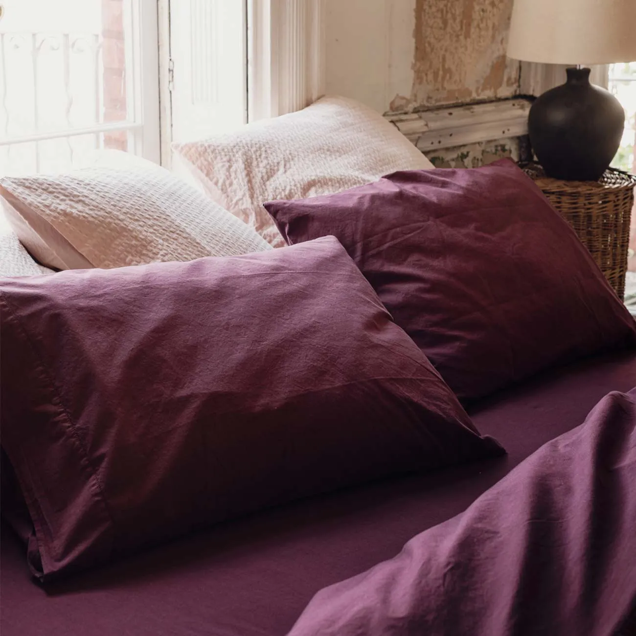 Mulberry Washed Percale Cotton Pillowcases (Pair)