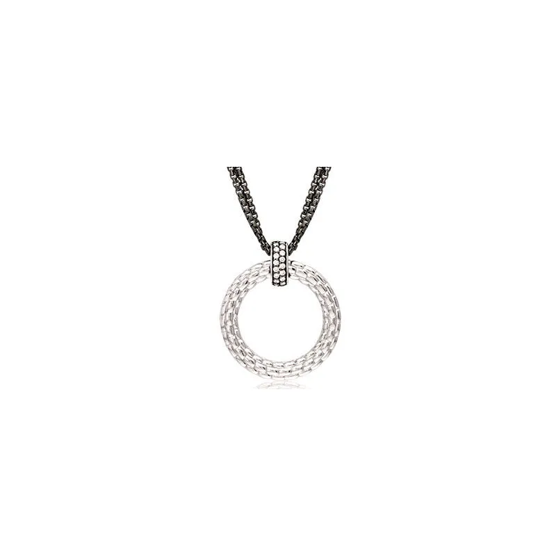 Pietra Collection Black Rhodiun Diamond Bale Circle Pendant