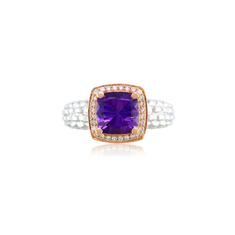 Pietra Collection Petite Amethyst and Diamond Two-Tone Ring