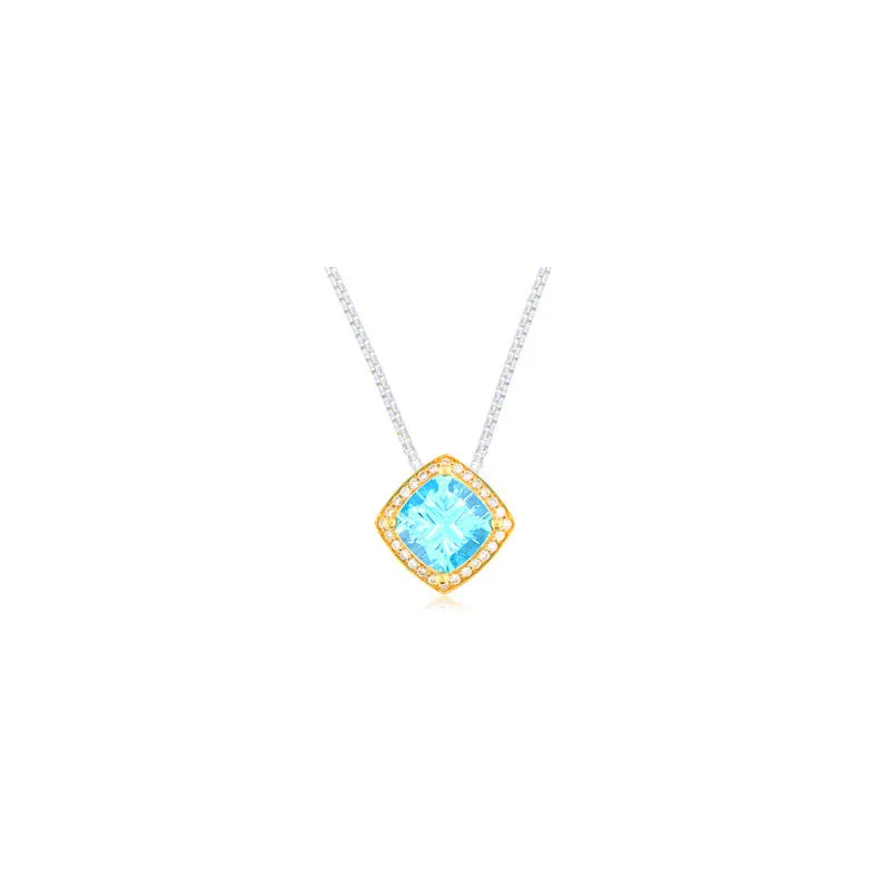 Pietra Collection Petite Blue Topaz and Diamond Two-Tone Pendant