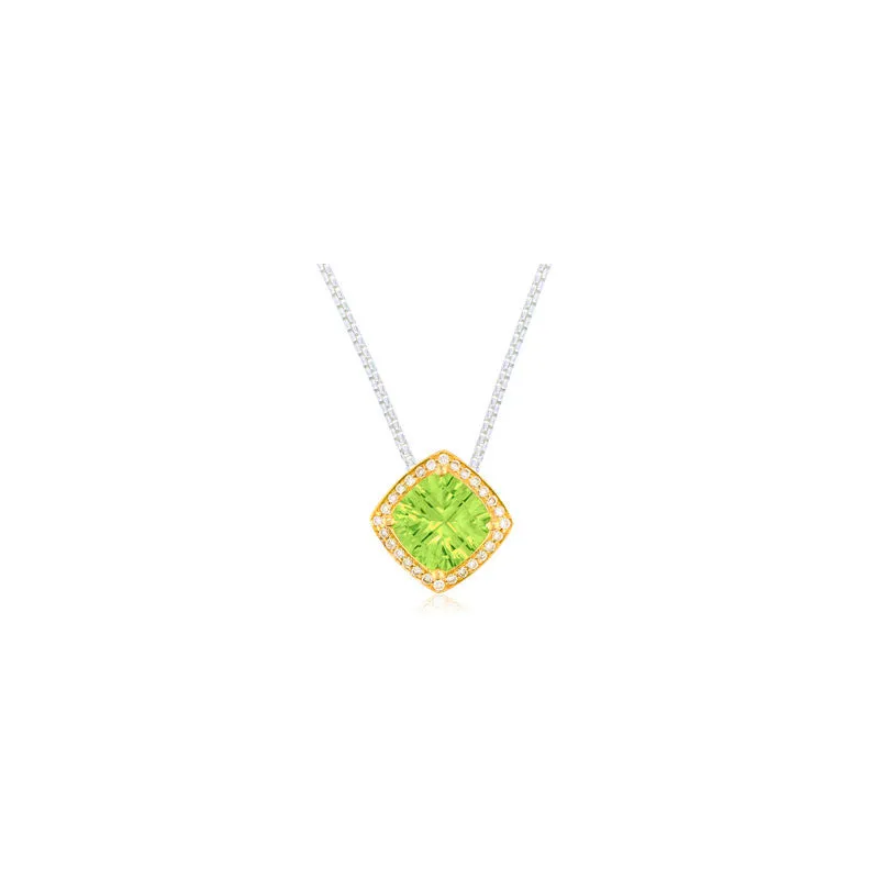 Pietra Collection Petite Peridot and Diamond Two-Tone Pendant