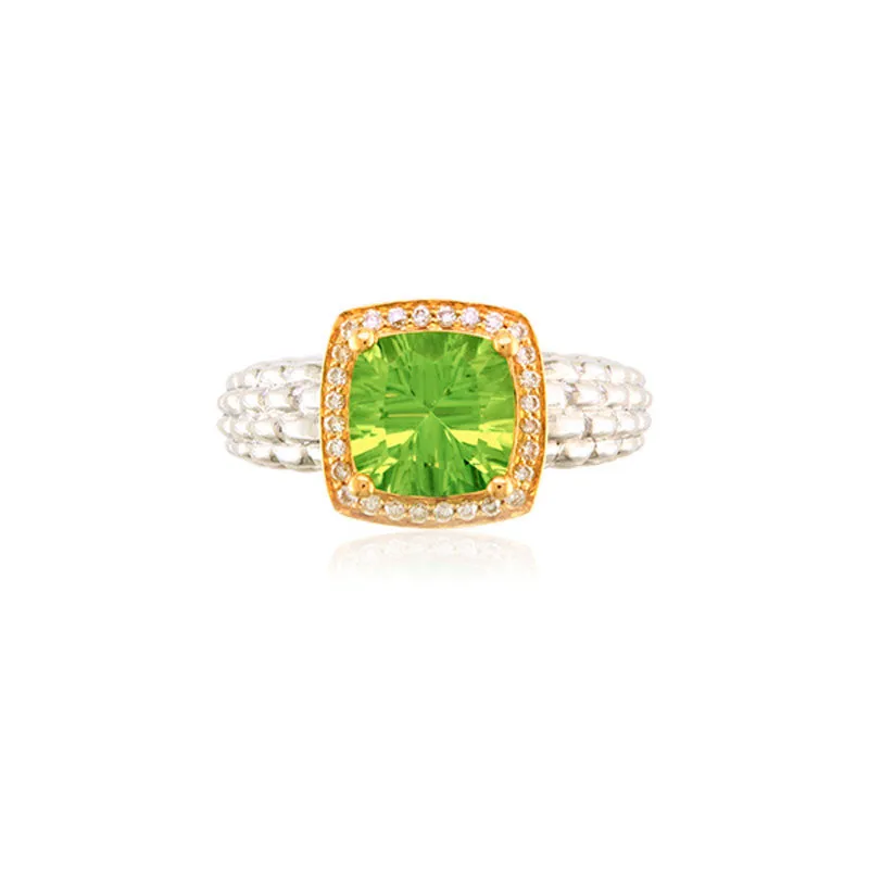 Pietra Collection Petite Peridot and Diamond Two-Tone Ring