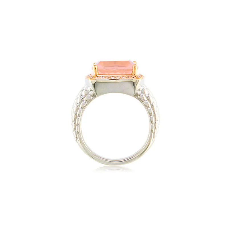 Pietra Collection Rose Quartz and Diamond Two-Tone Ring