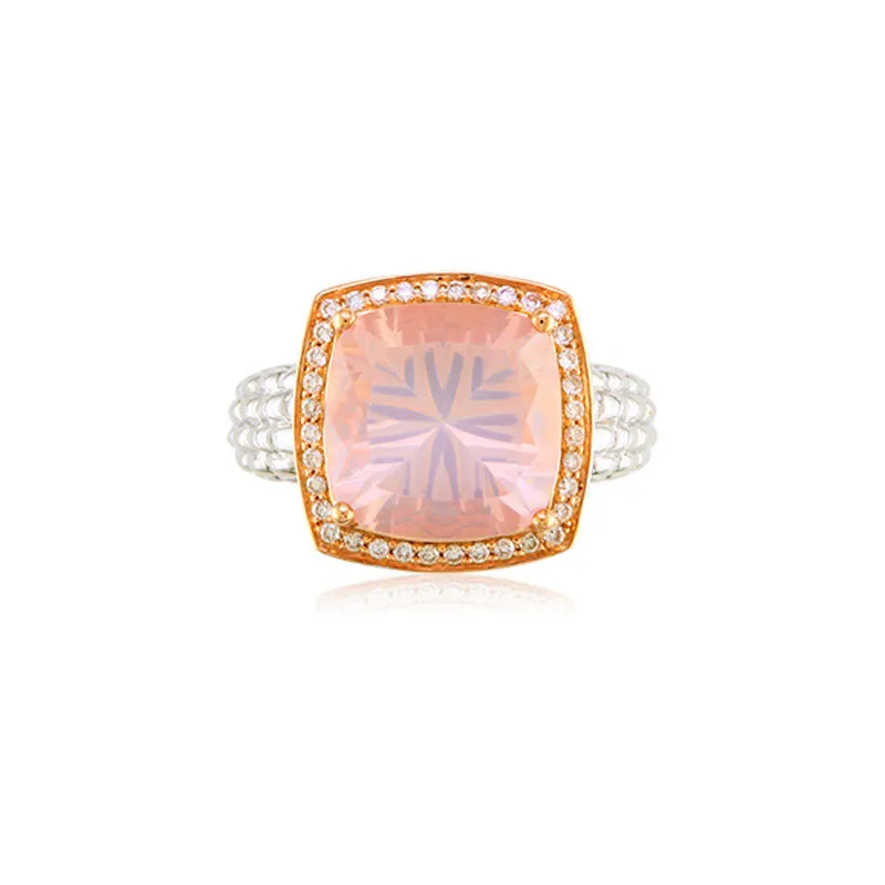 Pietra Collection Rose Quartz and Diamond Two-Tone Ring