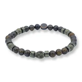 Pyrite Skull Gemstone Stretch Bracelet