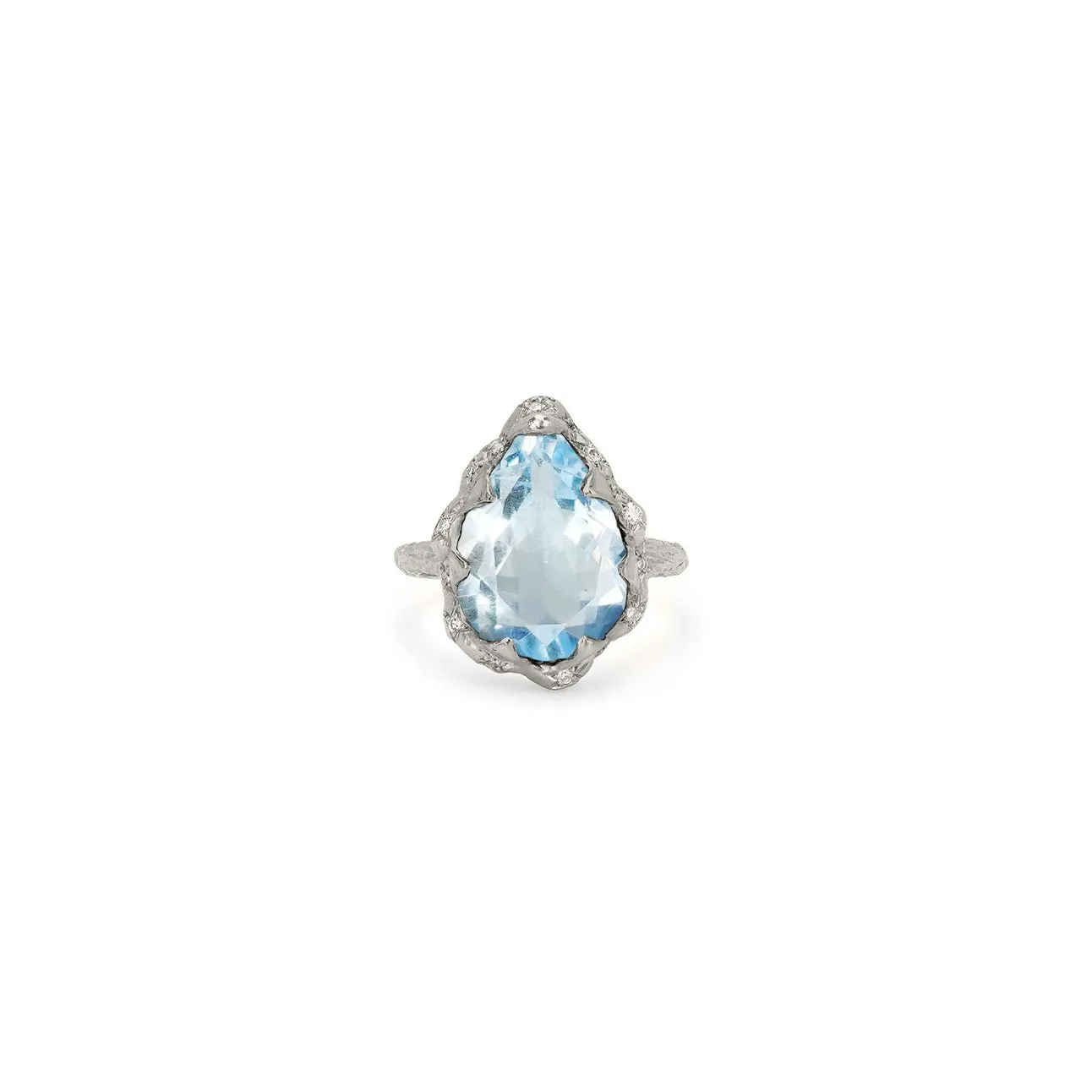 Queen Water Drop Aquamarine Ring with Sprinkled Diamonds