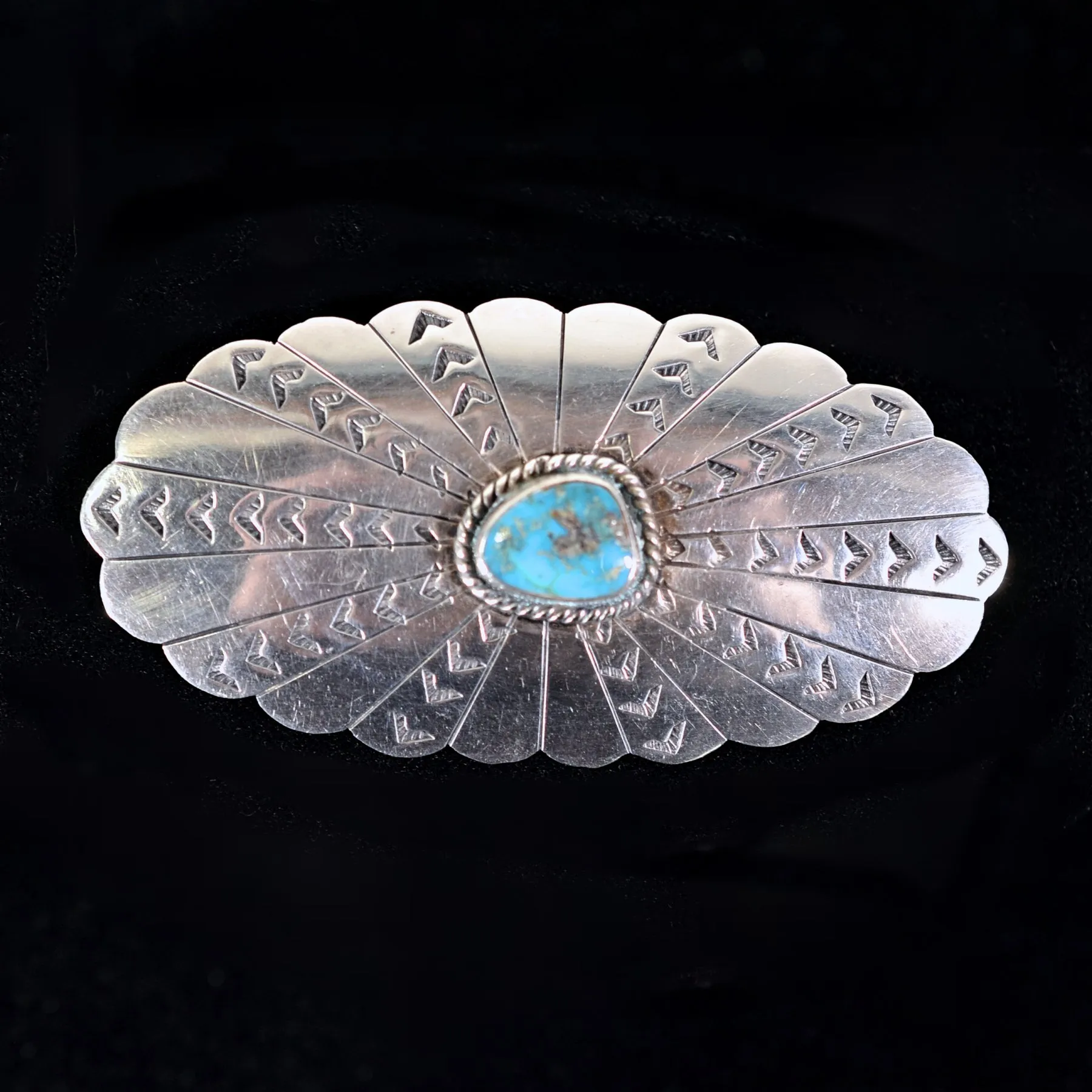 SOLD Vintage Concho Style Native American Silver Turquoise Brooch