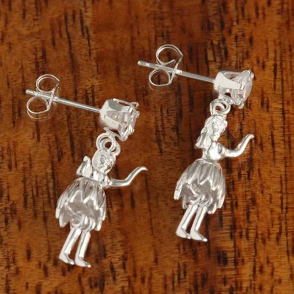 Sterling Silver CZ and Hula Dancer Post Earrings