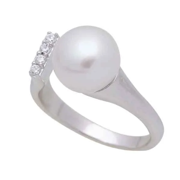 Sterling Silver Freshwater Pearl & Cubic Zirconia 9-10 mm Ring