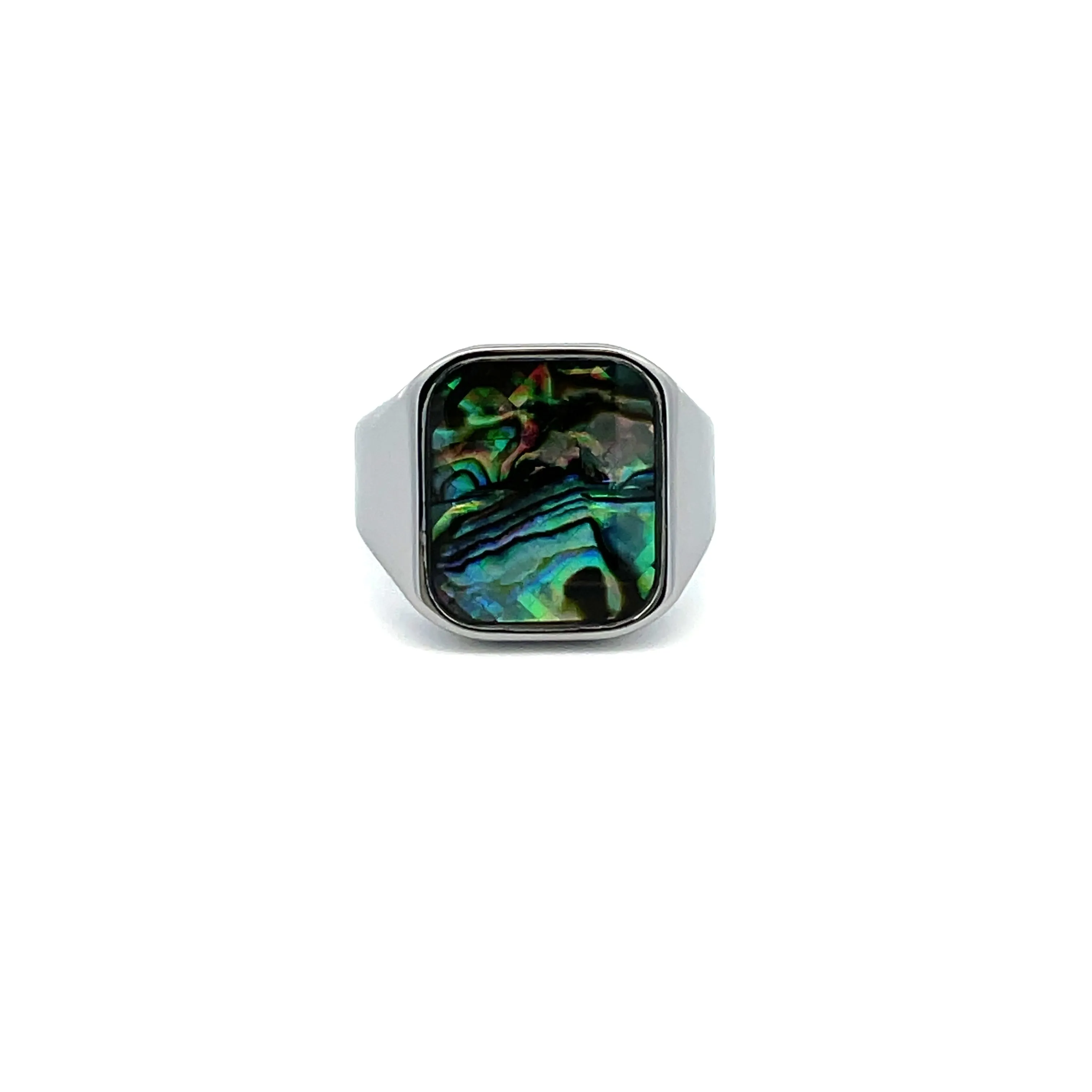 Tungsten Signet Ring With Abalone Shell